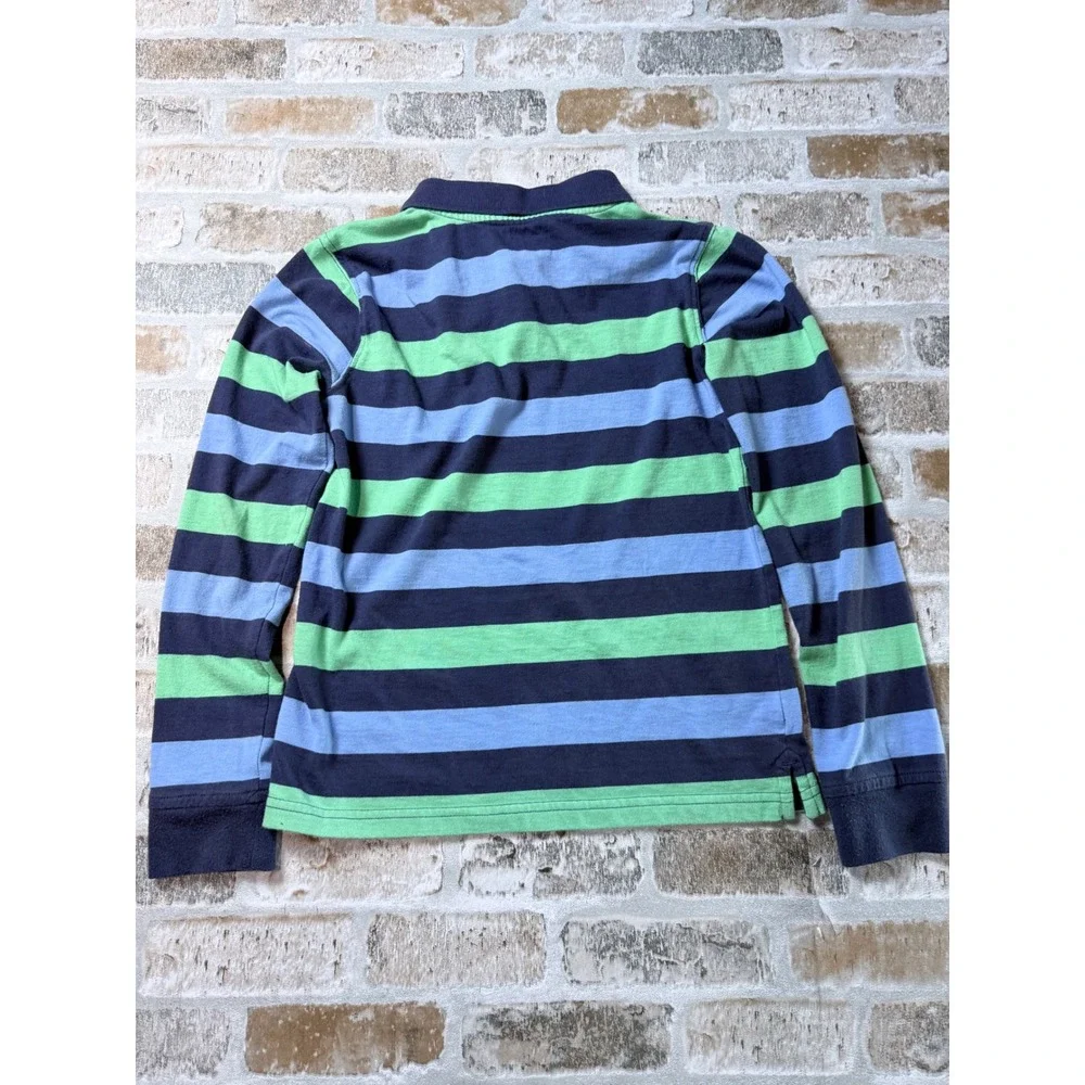 Crown & Ivy Boys Blue Green Striped Long Sleeve Polo Rugby Shirt Size‎ Medium